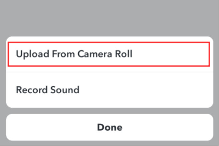 Upload from Camera Roll Window in Snapchat