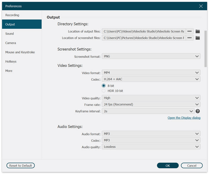 Choose Video Output Format