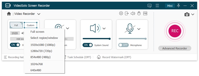 Videosolo Screen Recorder Select Record Area