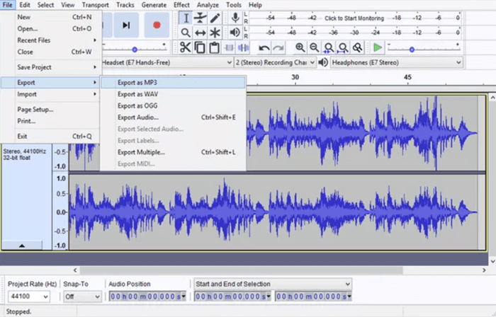 Export MP3 Audacity