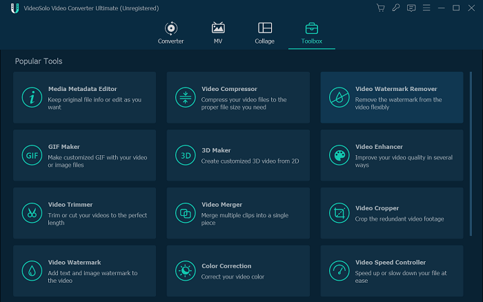 VideoSolo Video Converter Toolbox Interface