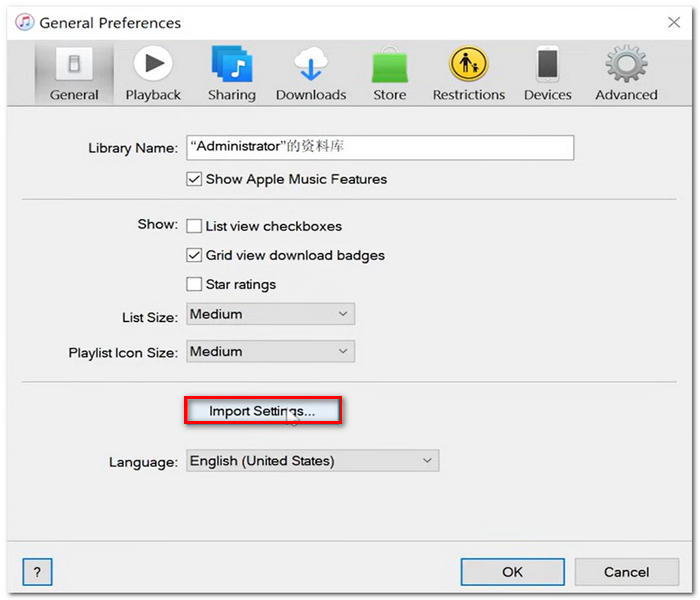 Click Import Settings