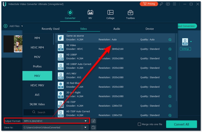 Select Mkv Format