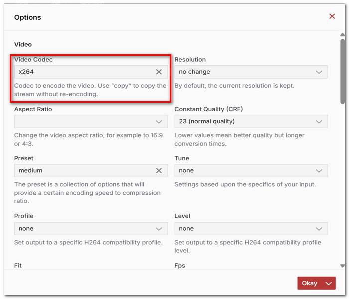 Select H264 Codec