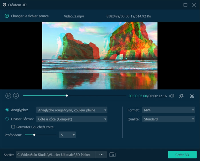 Définir les paramètres de sortie 3D