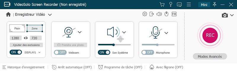 Sélectionnez la zone d'enregistrement