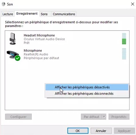 Afficher les phériphérique désactives Windows