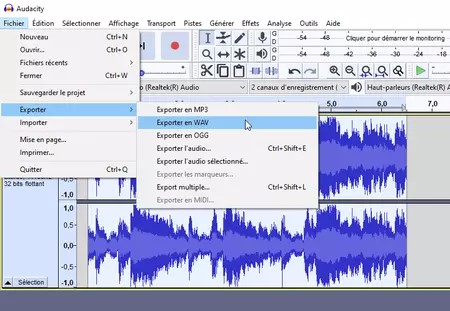 Exporter audio Audacity