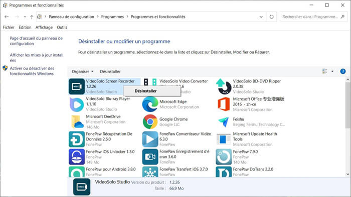 Programmes et fonctionnalités