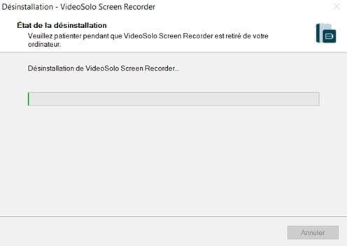En train de désinstaller VideoSolo Enreigstreur d'écran