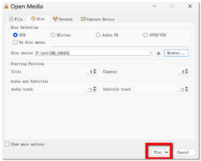 Choose DVD and Play