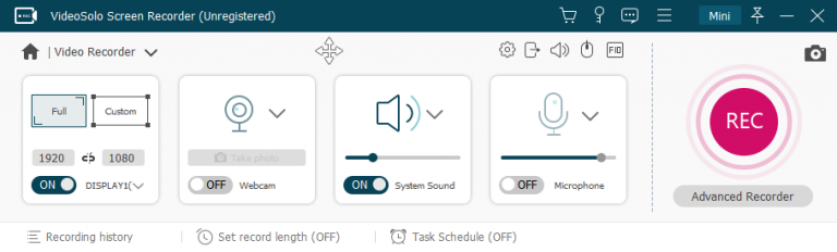 Selecione a área de gravação e personalize as configurações.