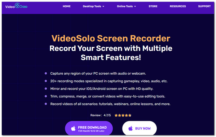 Videosolo Screen Recorder Interface
