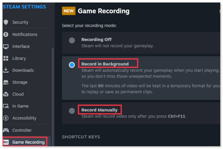 Steam Recording Modes