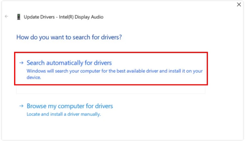 Click Search Automatically For Drivers