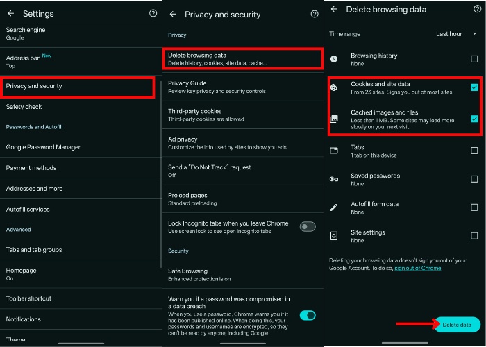 Clear Cookies And Cache Android