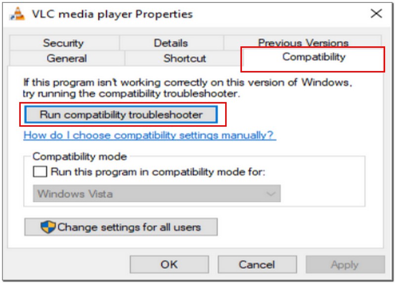 Select Compatibility Tab
