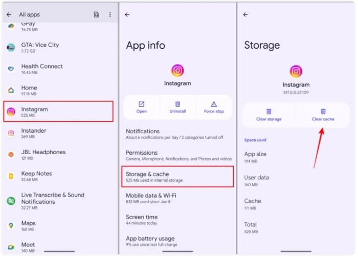Clear Cache Instagram