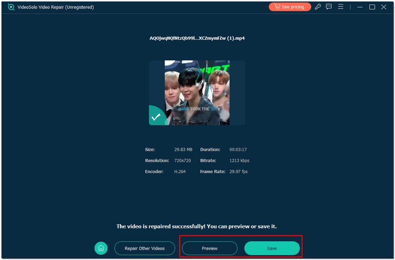 Save The Repaired Video
