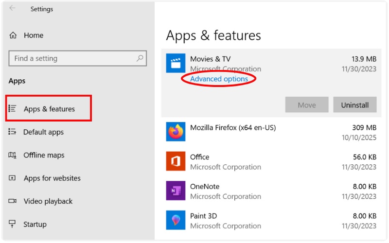 Click Advanced Option