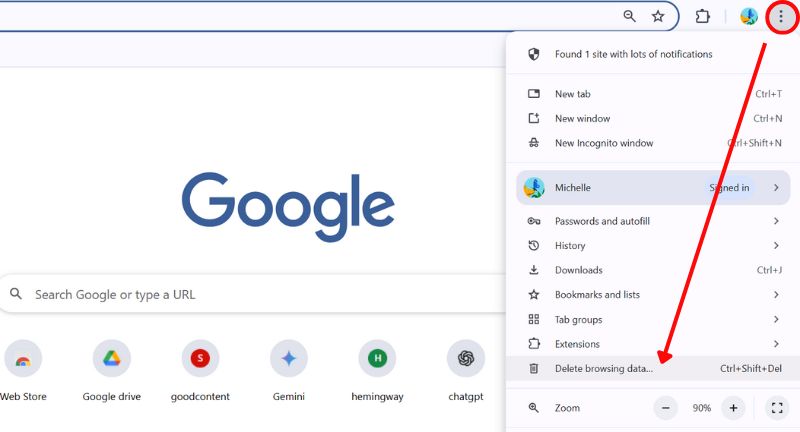 Click Delete Browsing Data