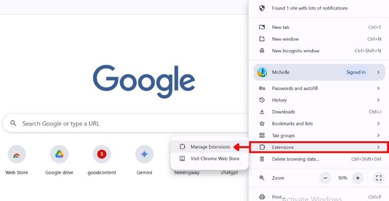 Click Manage Extensions