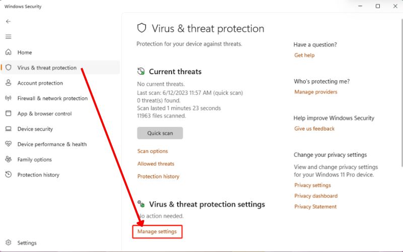 Click Manage Settings