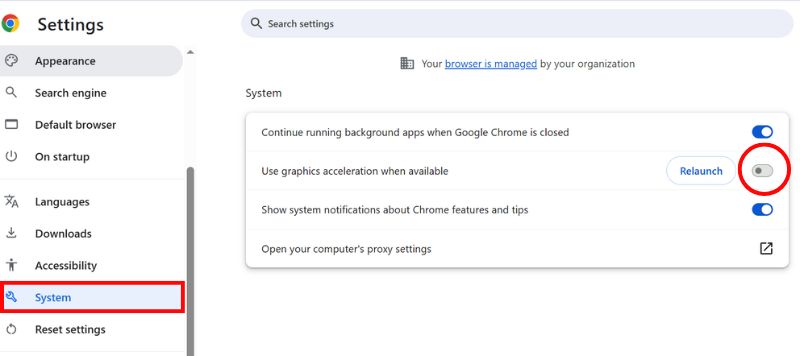 Toggle Off Hardware Acceleration