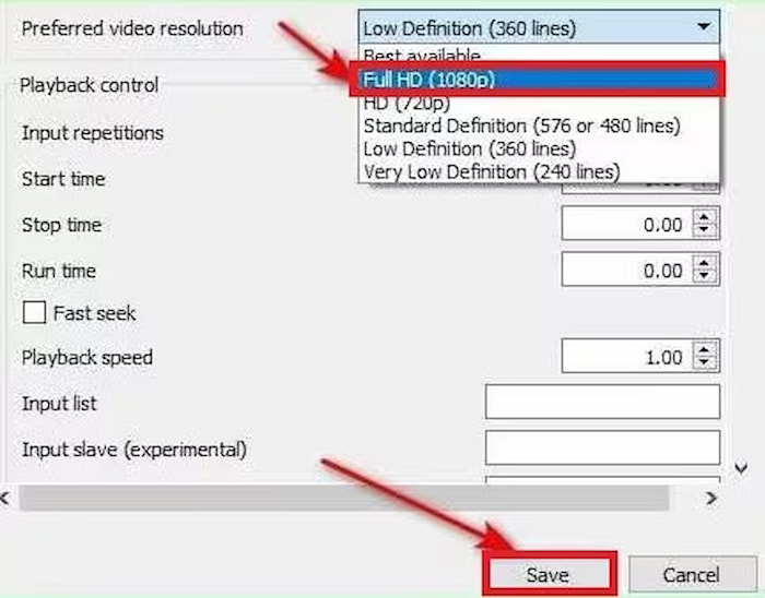 VLC Preferred Video Resolution