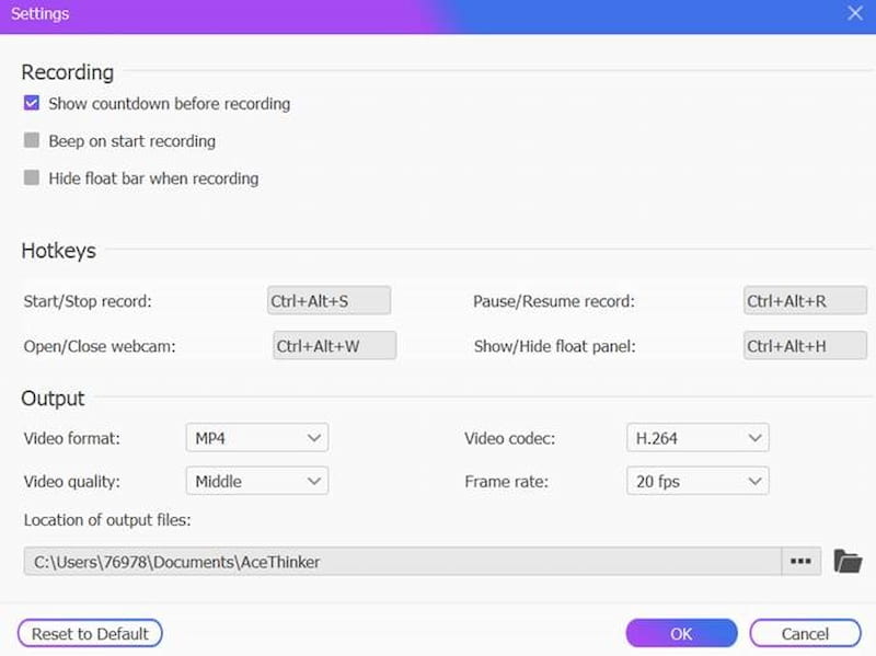 Acethinker Settings