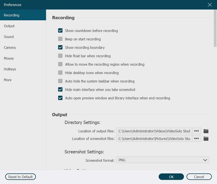 Preference Recording Setting en