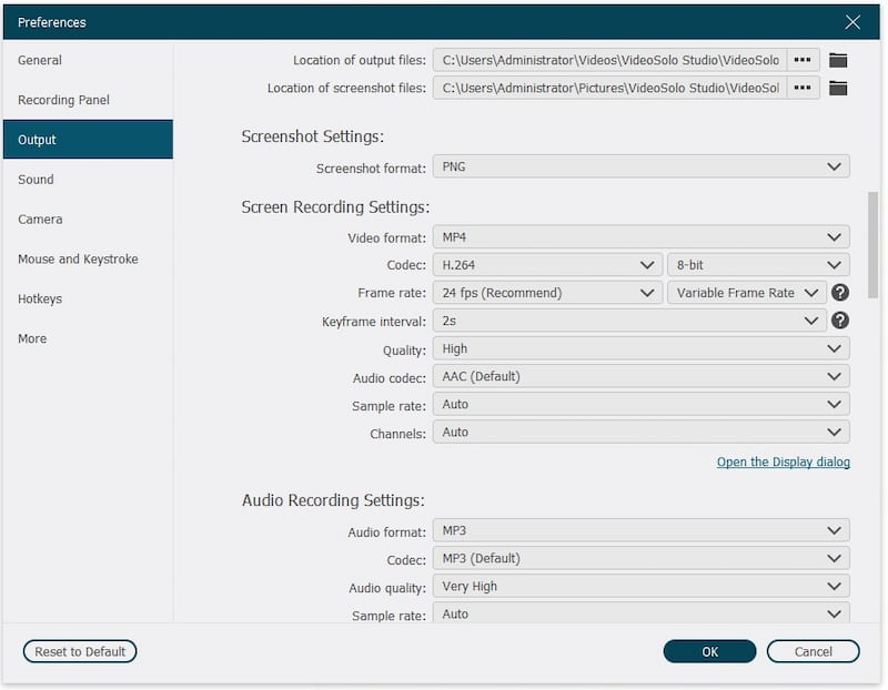 Modify Output Settings