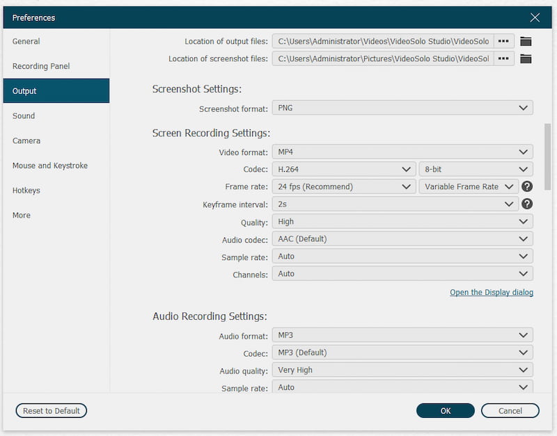 Change Output Settings