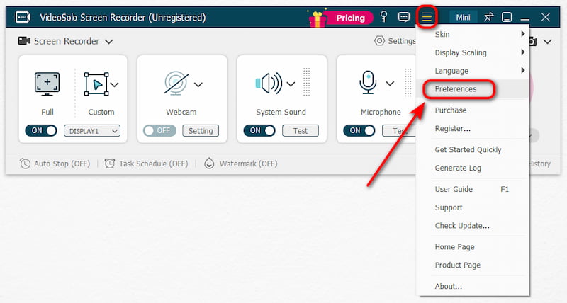 Videosolo Preferences
