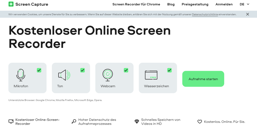 Hauptoberfläche von Movavi Online Screen Capture